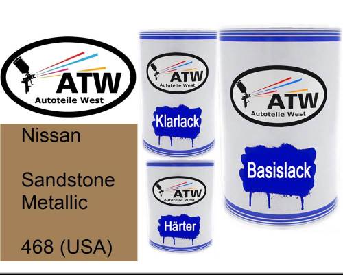 Nissan, Sandstone Metallic, 468 (USA): 500ml Lackdose + 500ml Klarlack + 250ml Härter - Set, von ATW Autoteile West.